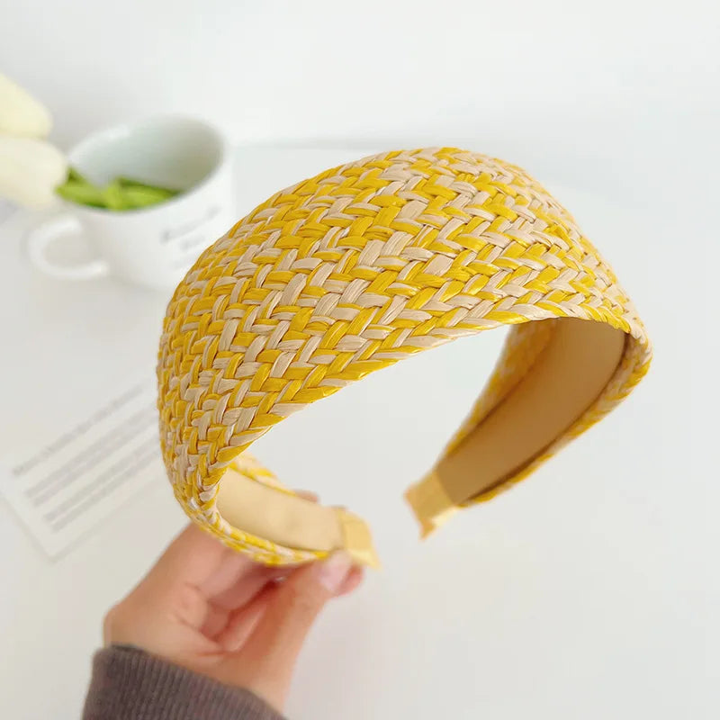 Woven Straw Braid Wide Headband Women Widened Anti Slip Linen Headwrap Travel Colored Striped Lafite Grass Hnitted Hair Hoops