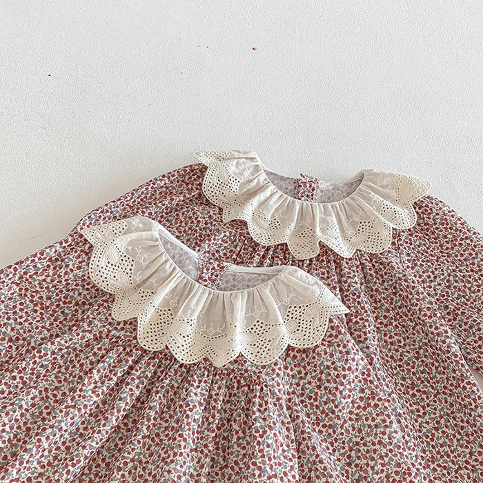 2026 New Spring Sister Dress Kids Princess Dresses Long Sleeved Cotton Print 2-7Yrs Girl Party Dress Baby Girl Romper