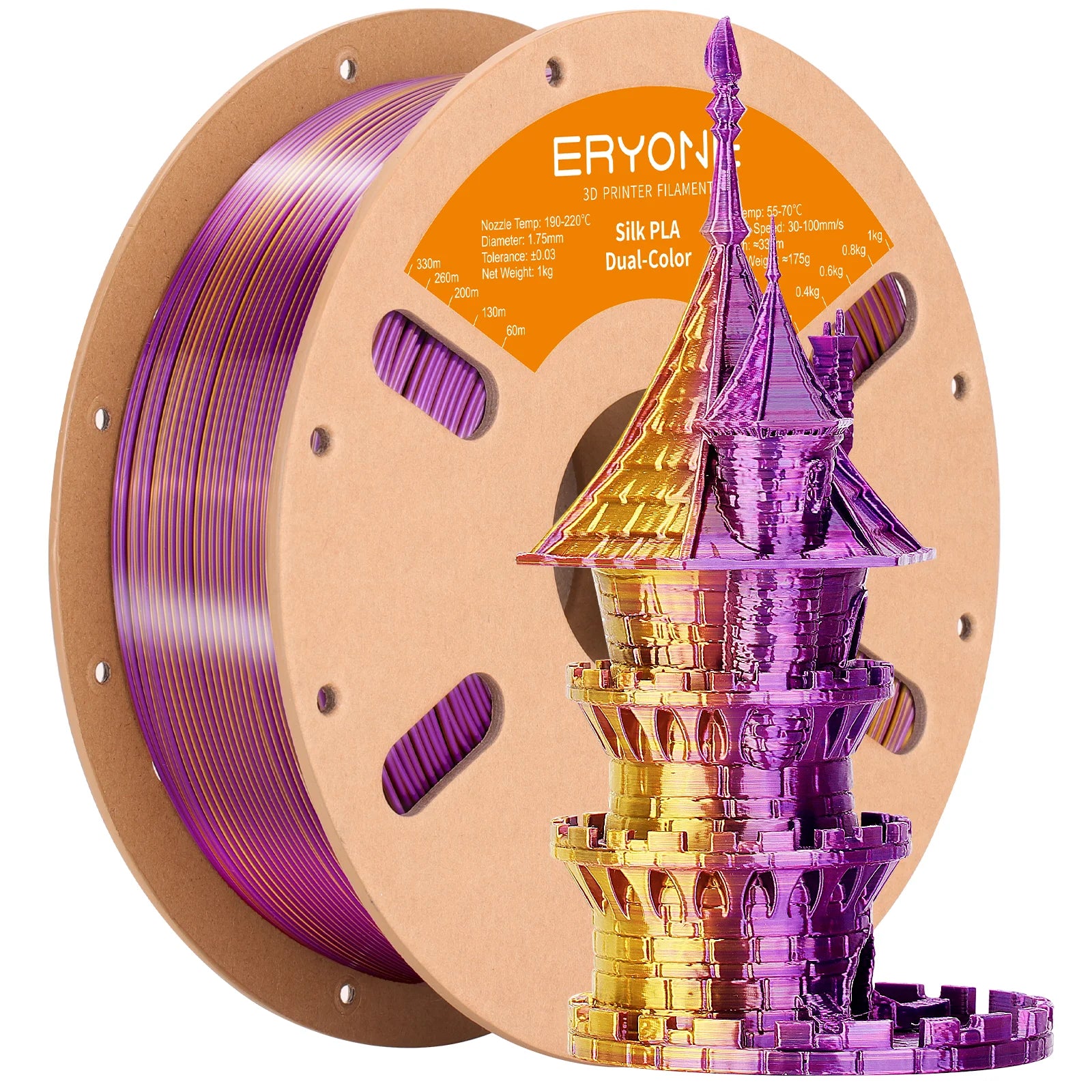 ERYONE 1KG Silk Dual Color PLA Series 3D Printer Filament 1.75mm, Dual-Color Coextrusion Silky Shiny Finish, 1kg Spool