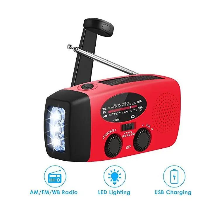 Emergency Weather 2000mAh Radio Portable Emergency Solar Radio Hand Crank Self Powered Phone Charger 3 Led Flashlight Am Fm
