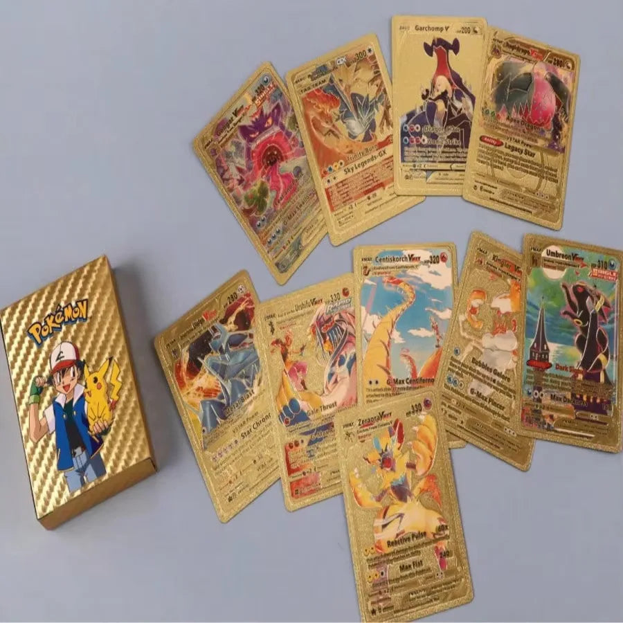 55pcs Card Set, Gold Silver Black Rainbow Diamond Foil TCG Game Cards, VMAX GX VSTAR, Collectible Cards, Hobby Collection.