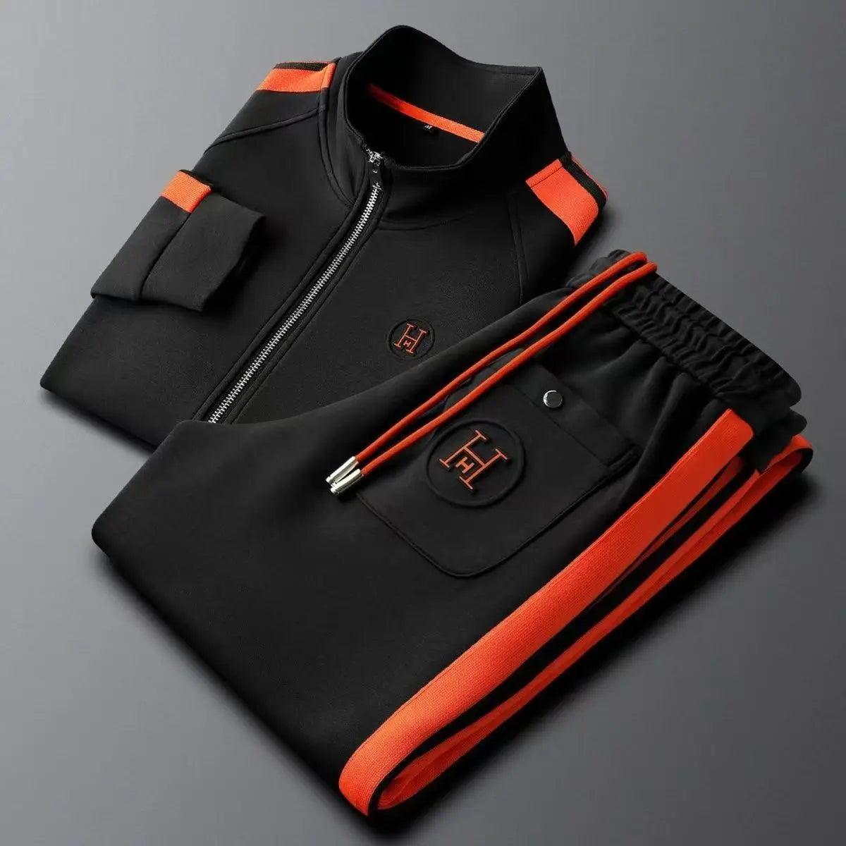 Men’s Embroidered Tracksuit Two-Piece Set – Zip Jacket & Trousers, 3 Colors, Sizes M–4XL