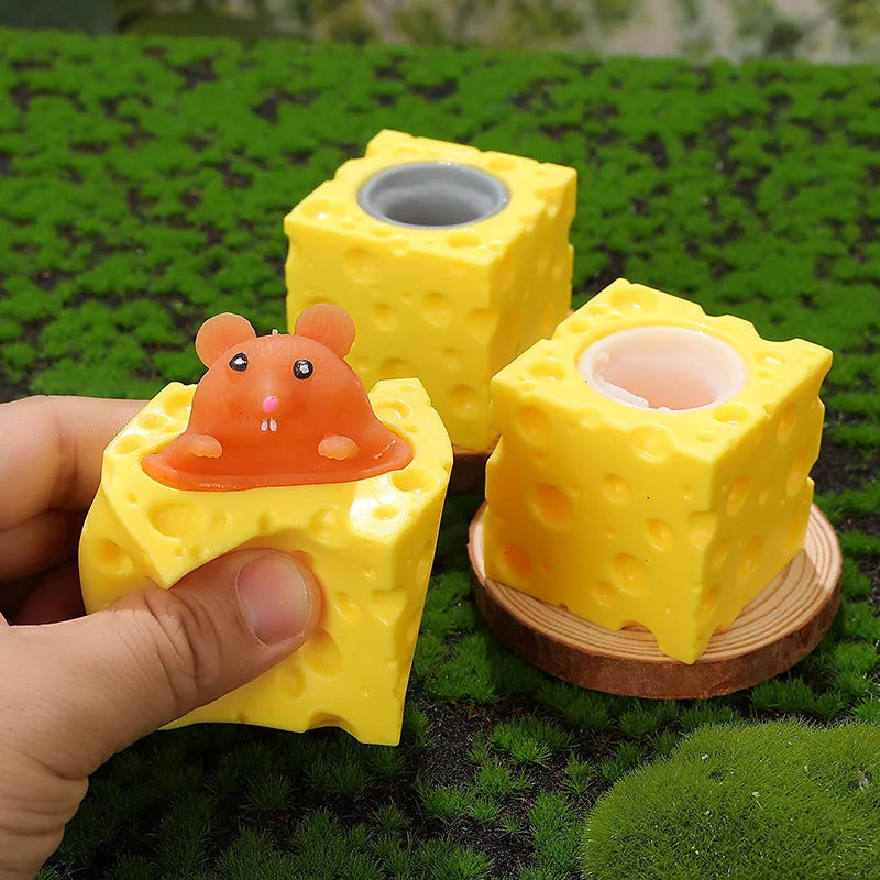 OUZEY Pop-Up Squishy Cheese Mouse & Squirrel Cup Toy | Slow Rebound Stress Reliever | 8 Styles