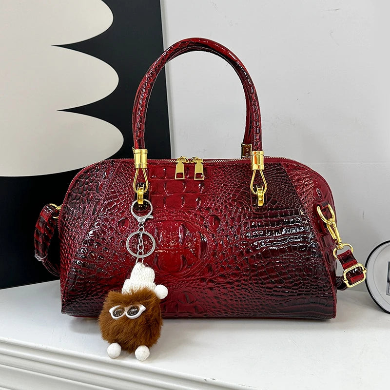Women's Crocodile Pattern Structured Shoulder Bag