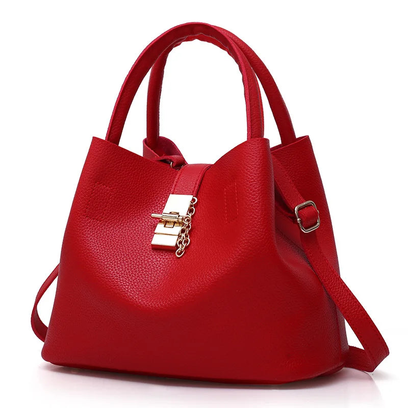Women's PU Leather Crossbody Tote Bag – Fashion Shoulder Handbag with Letter Detail | 3 Colors