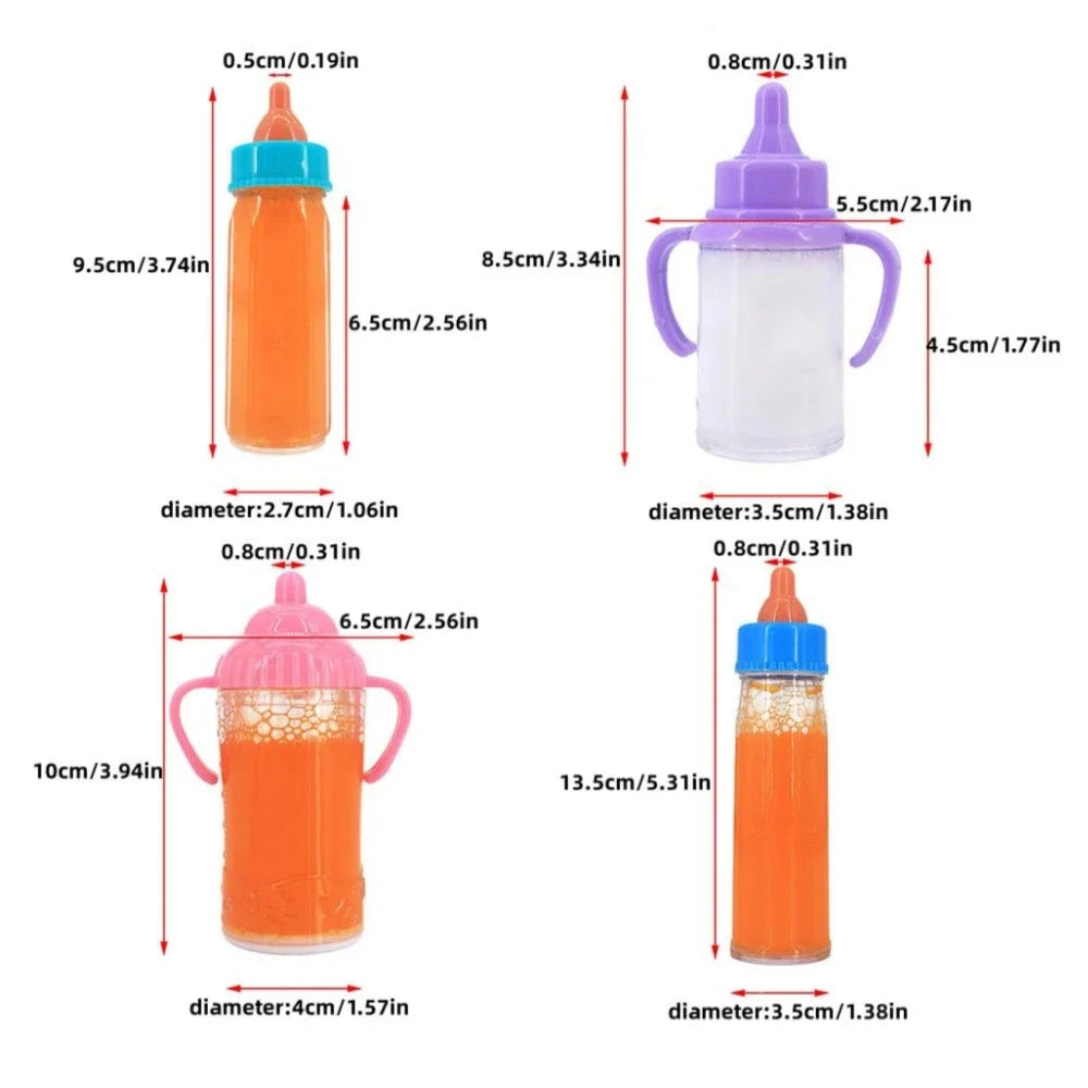 Baby Doll Feeding Bottle Set | 2 Bottles & Toy Pacifier | Doll Accessories | Pink & Blue