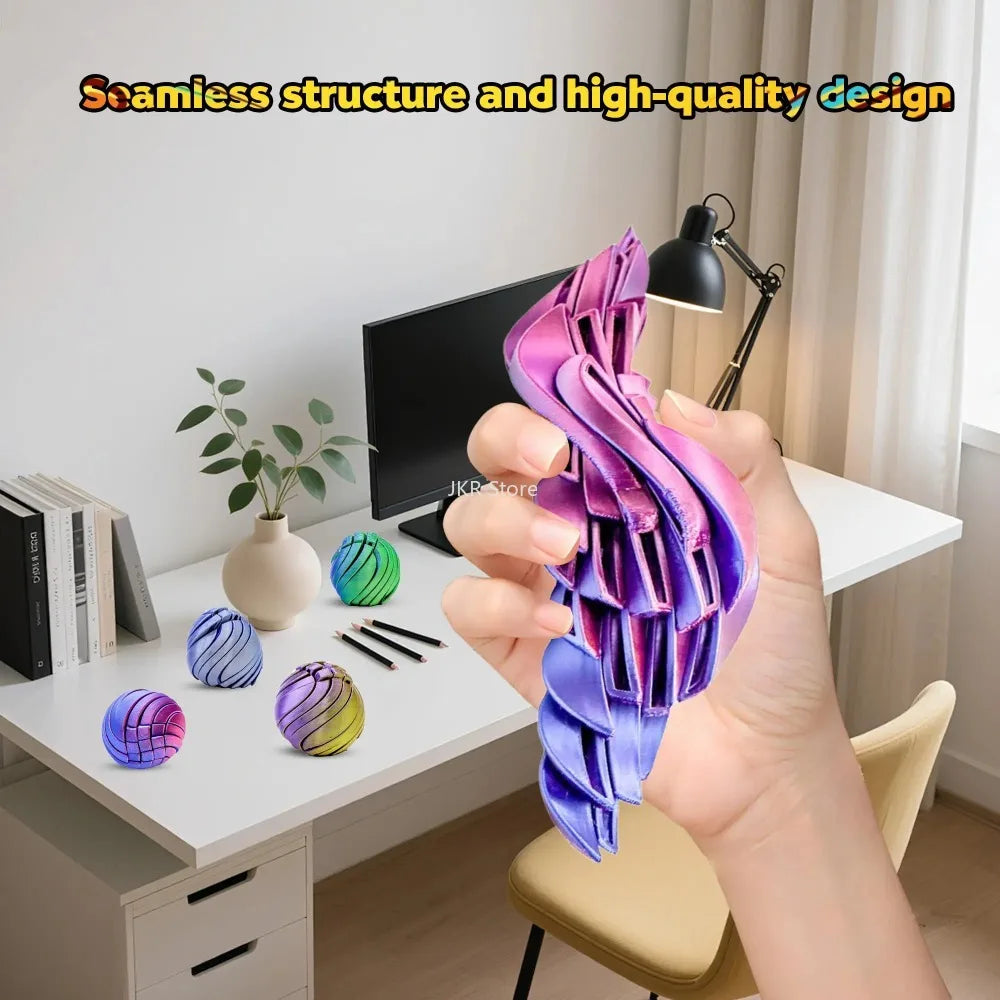 Twist Sphere 3D Printed Fidget Ball | Gear Rotating Liquid Flow Toy | Anxiety Relief | 3 Gradient Colors