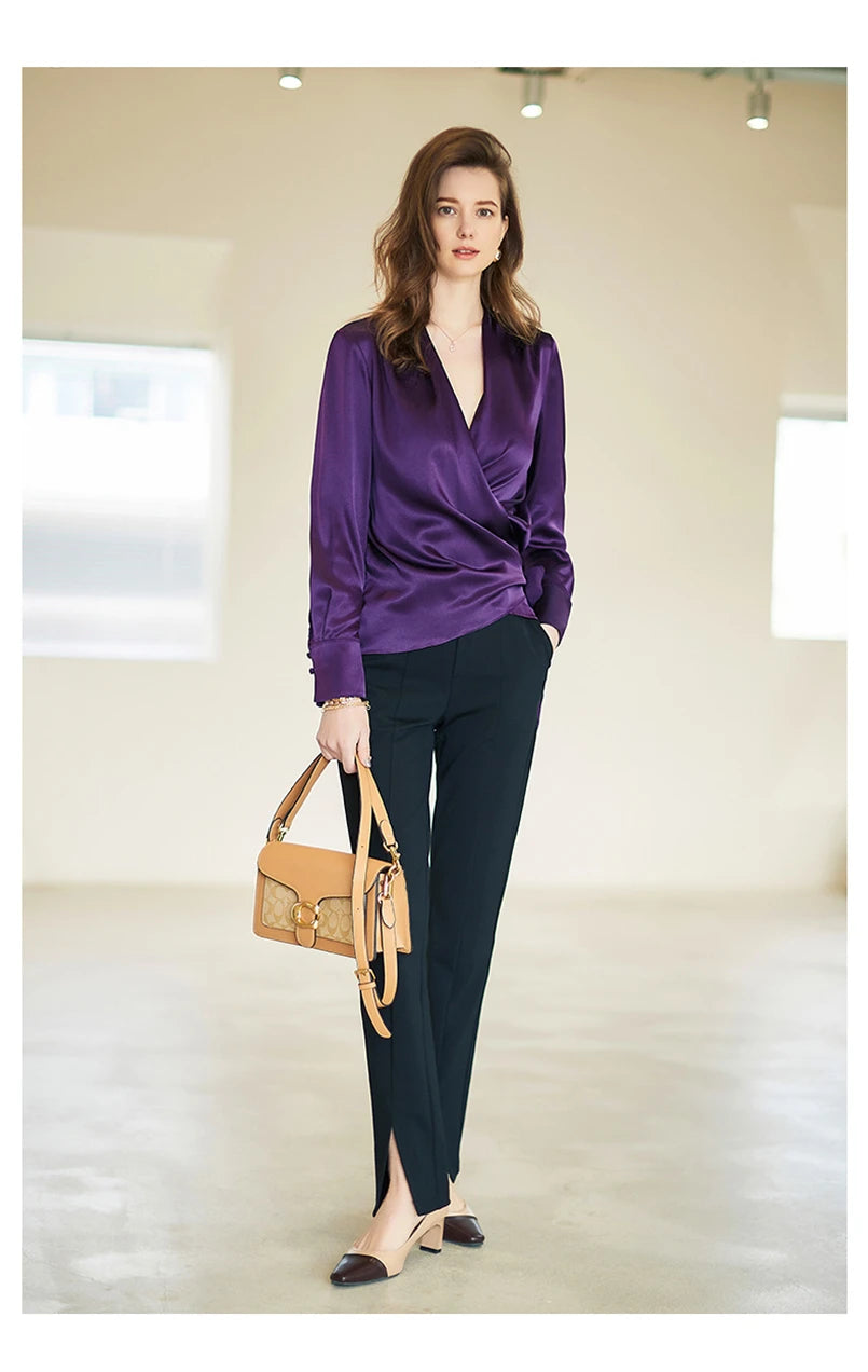 Women's Plus Size Satin Cross Lace-Up Blouse