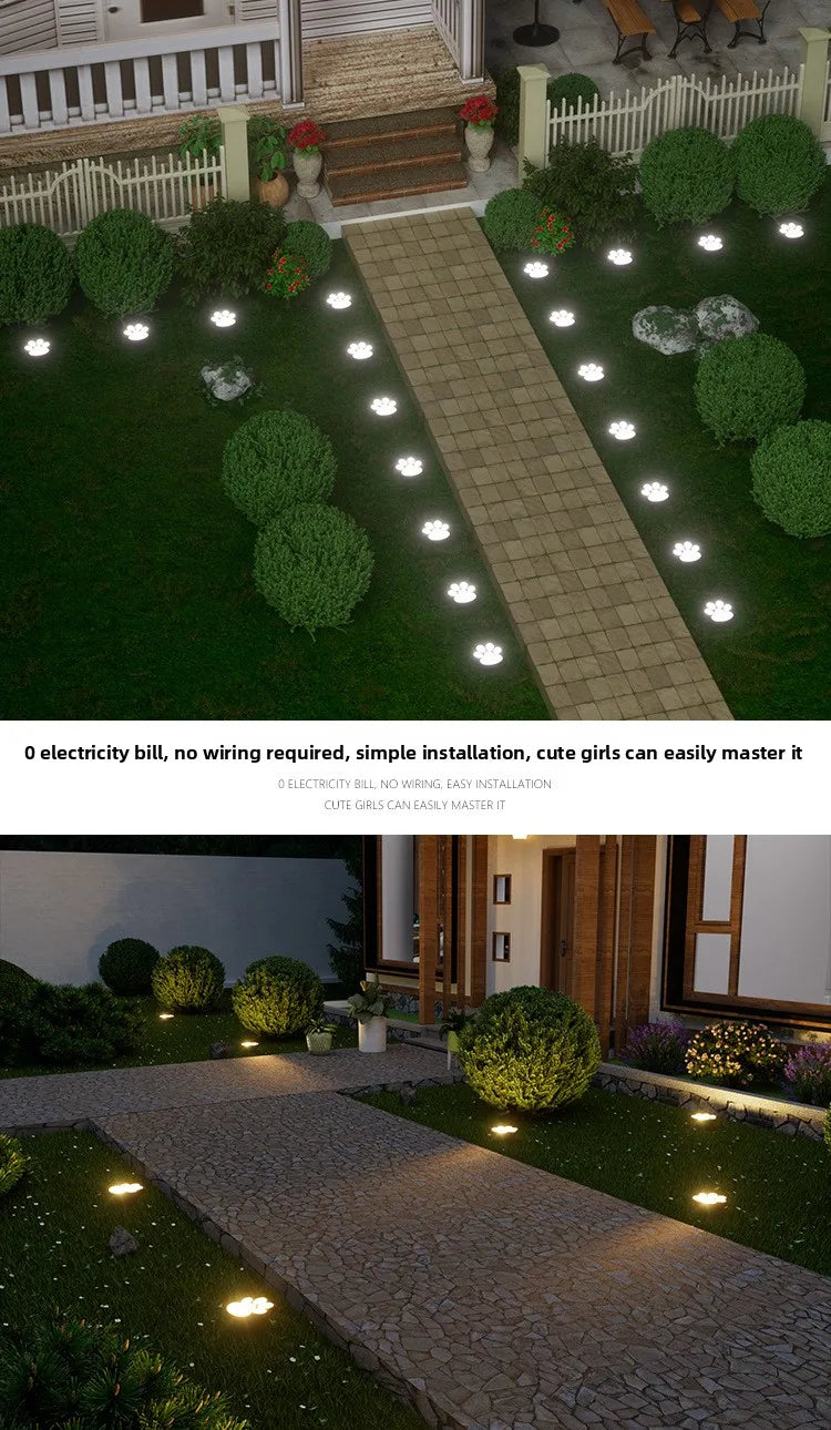 Solar lawn light LED simulation footprint dog paw floor plug light outdoor rainproof courtyard garden decorative buried light