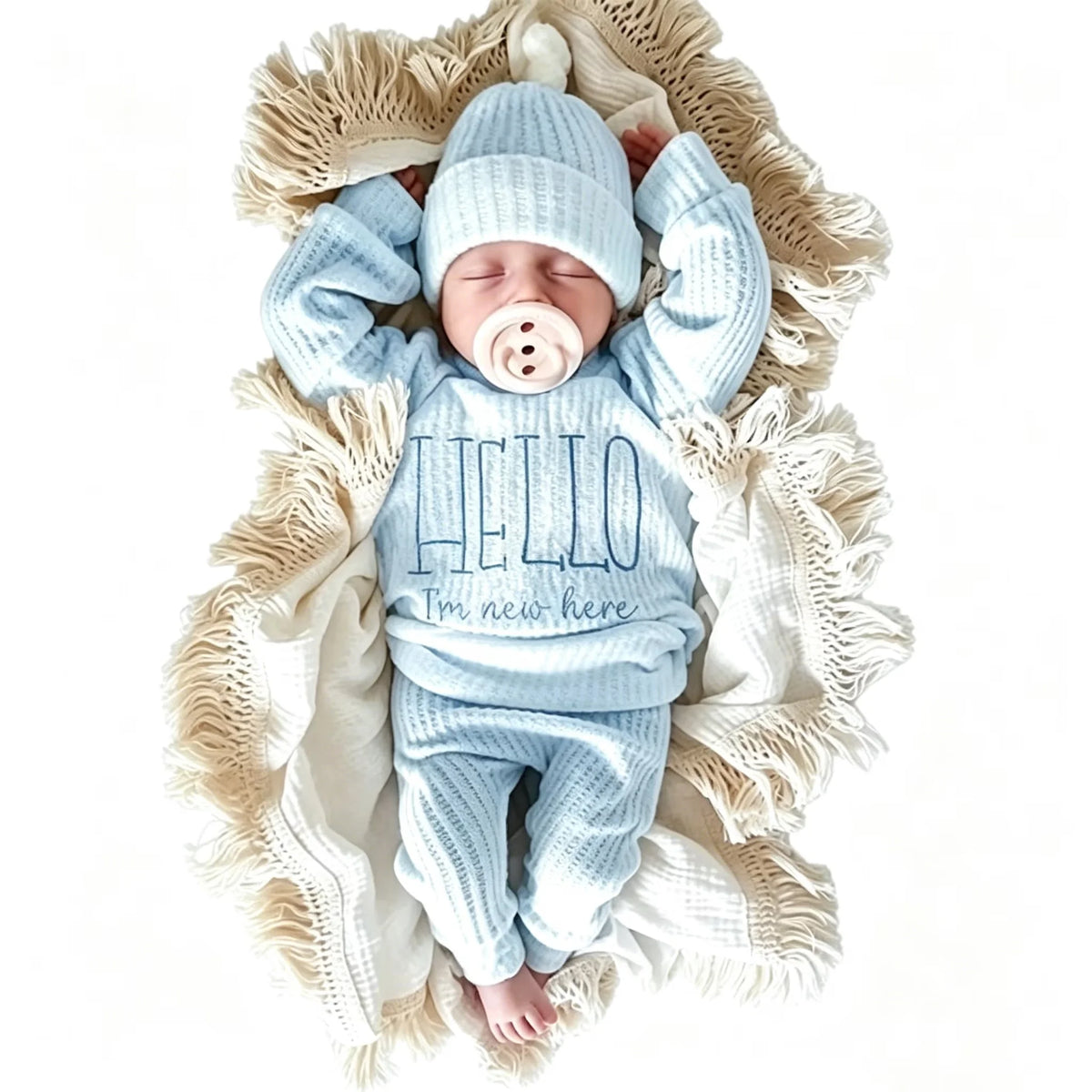 Hello World Newborn Photo Outfit, 3 Pieces