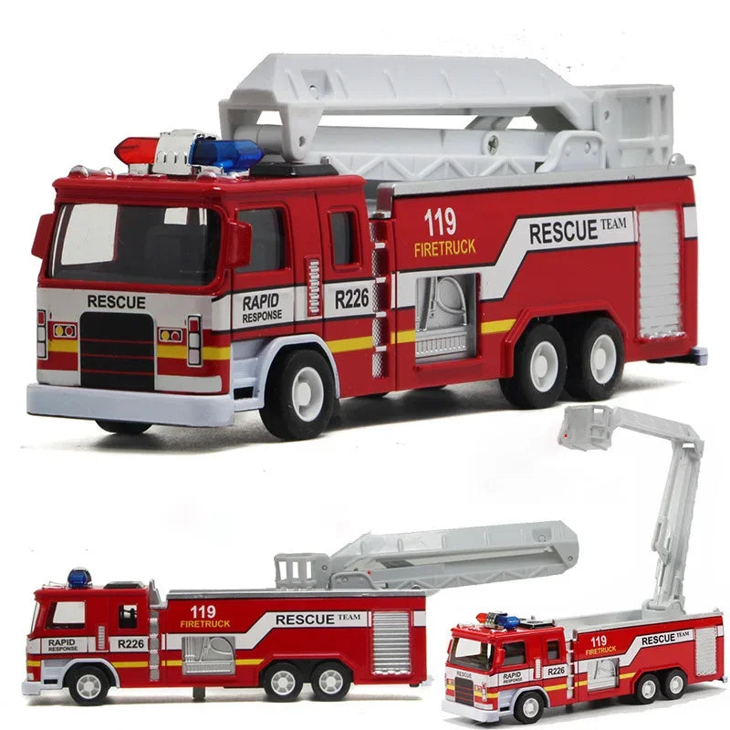 1:32 Diecast Fire Truck Model Toy – Pull Back with Lights & Sound | Ages 4+