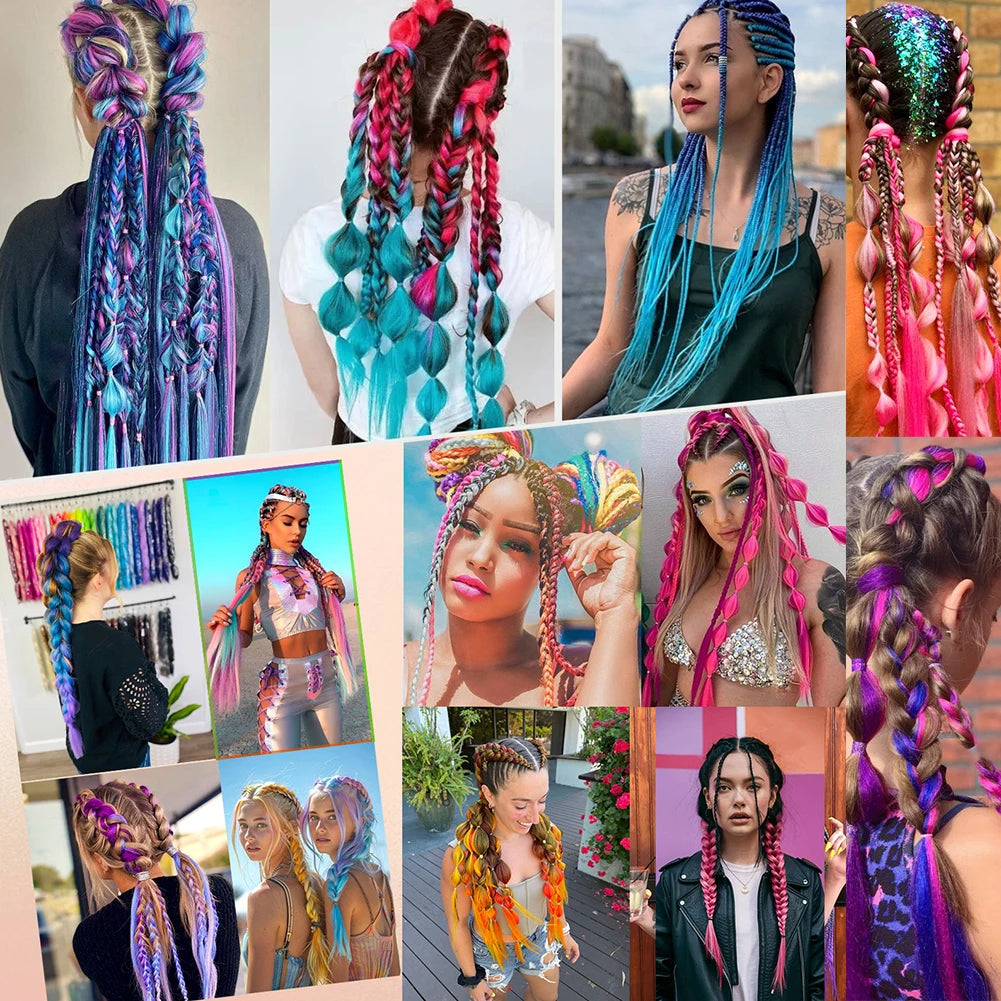 Crochet Braids 6Pcs Braiding Hair Ombre Synthetic Colorful Braiding Hair Extensions for Women Girl Daily Wear High Temperature