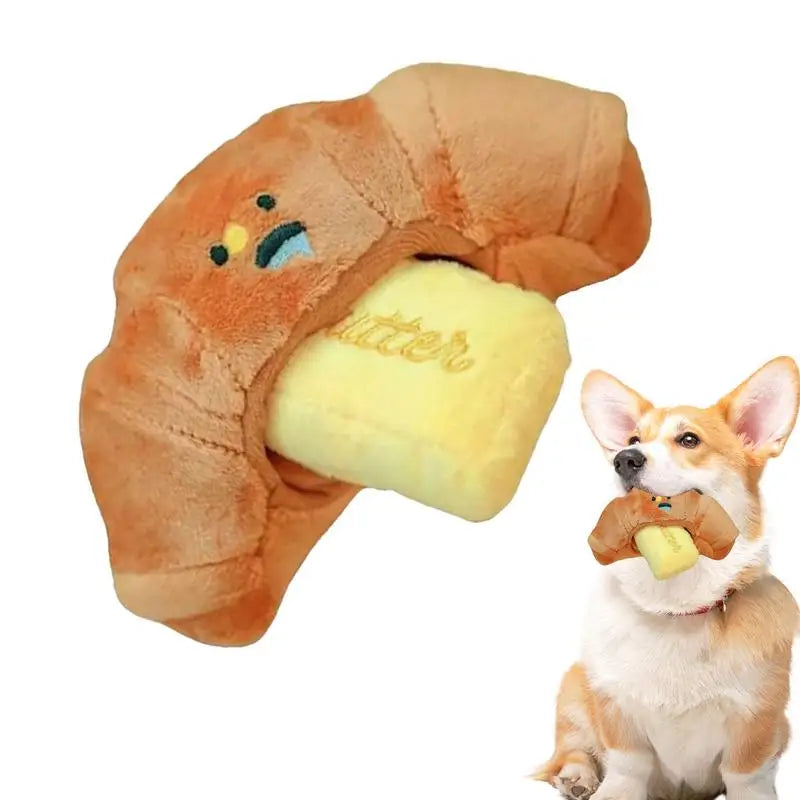 Dog Chew Toy Croissant Bread Squeaking Sound Plush Toy Pets Exercise Supplies