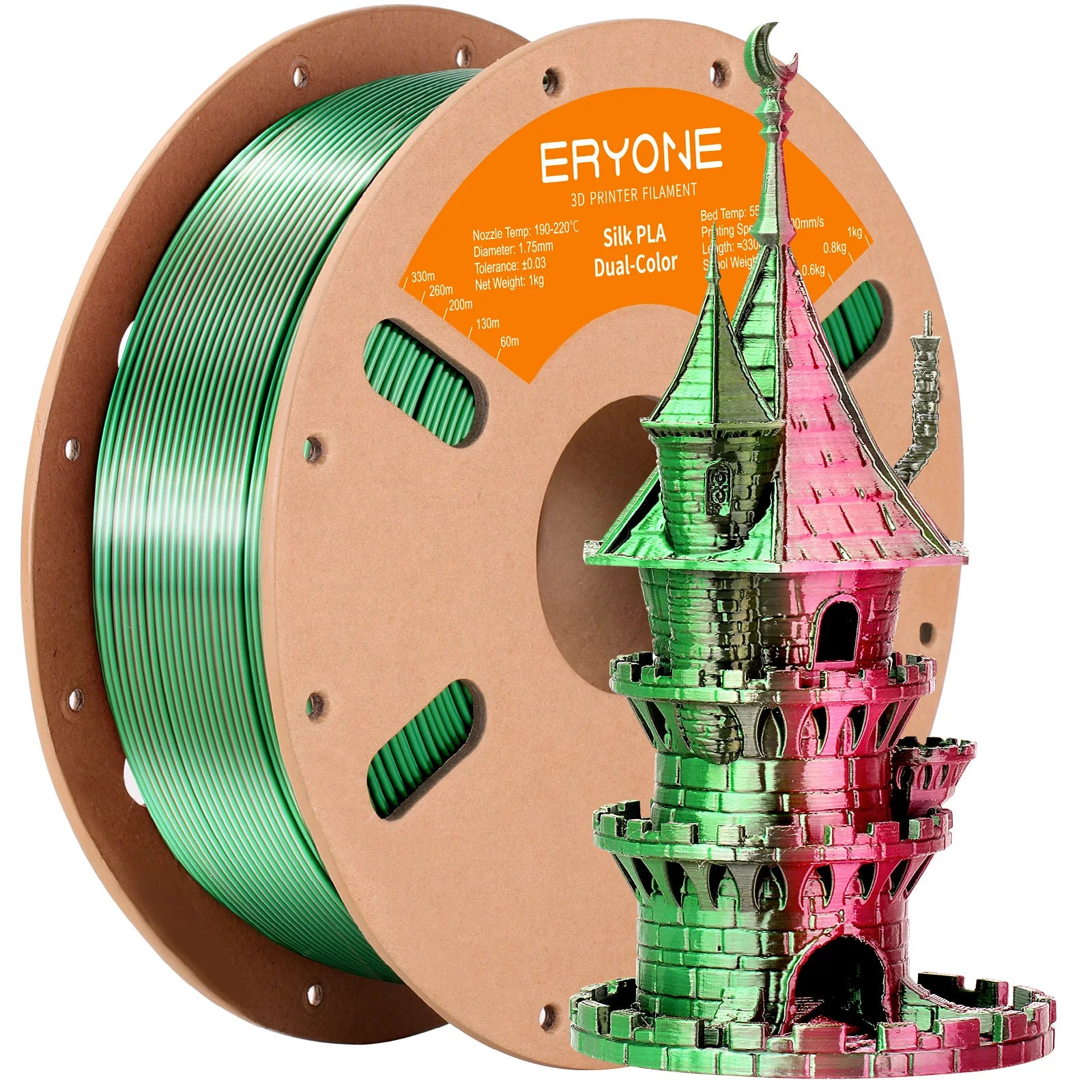 ERYONE 1KG Silk Dual Color PLA Series 3D Printer Filament 1.75mm, Dual-Color Coextrusion Silky Shiny Finish, 1kg Spool