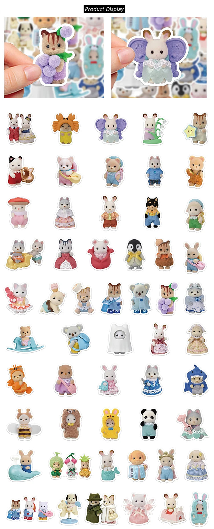 55pcs Calico Critters Stickers Laptop Scrapbook Decoration Graffiti Decals Skateboard Laptop Waterproof Sticker