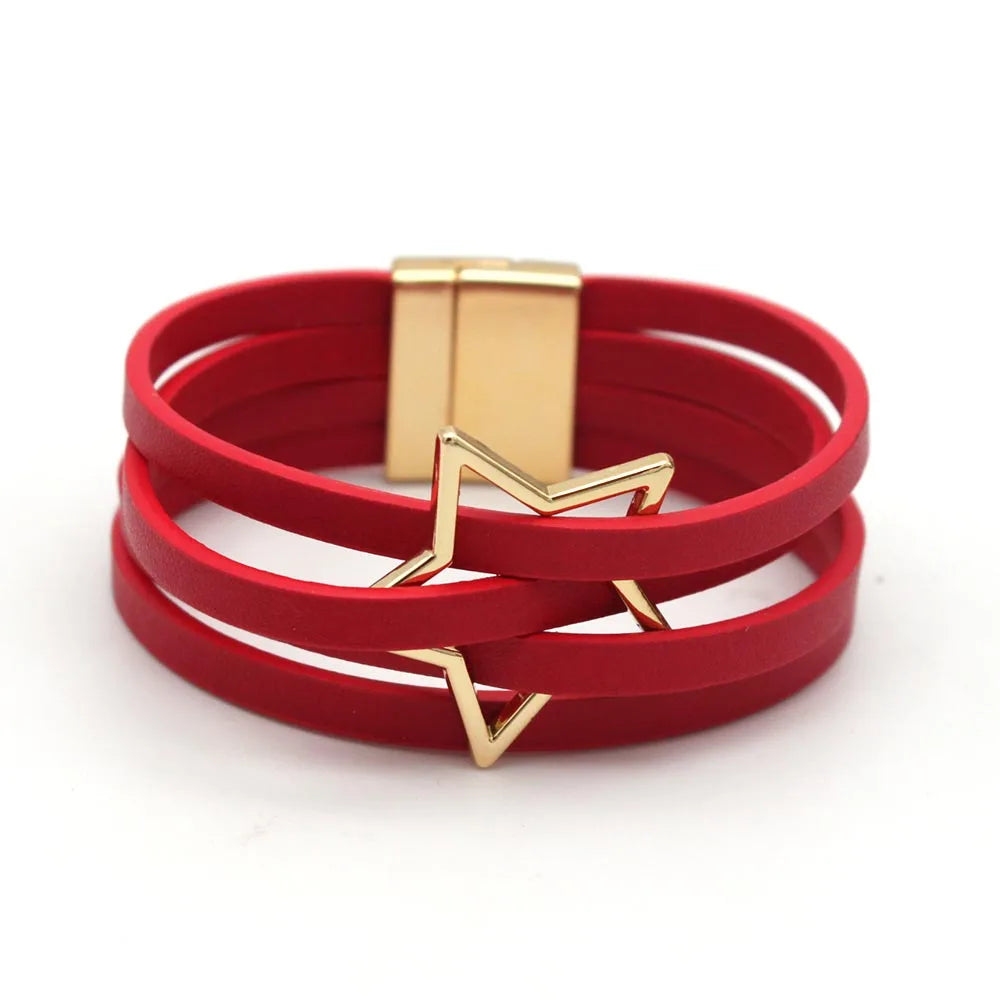 Women's Multilayer Leather Wrap Bracelet – Magnetic Clasp Wide Bangle | Punk Fashion Jewelry
