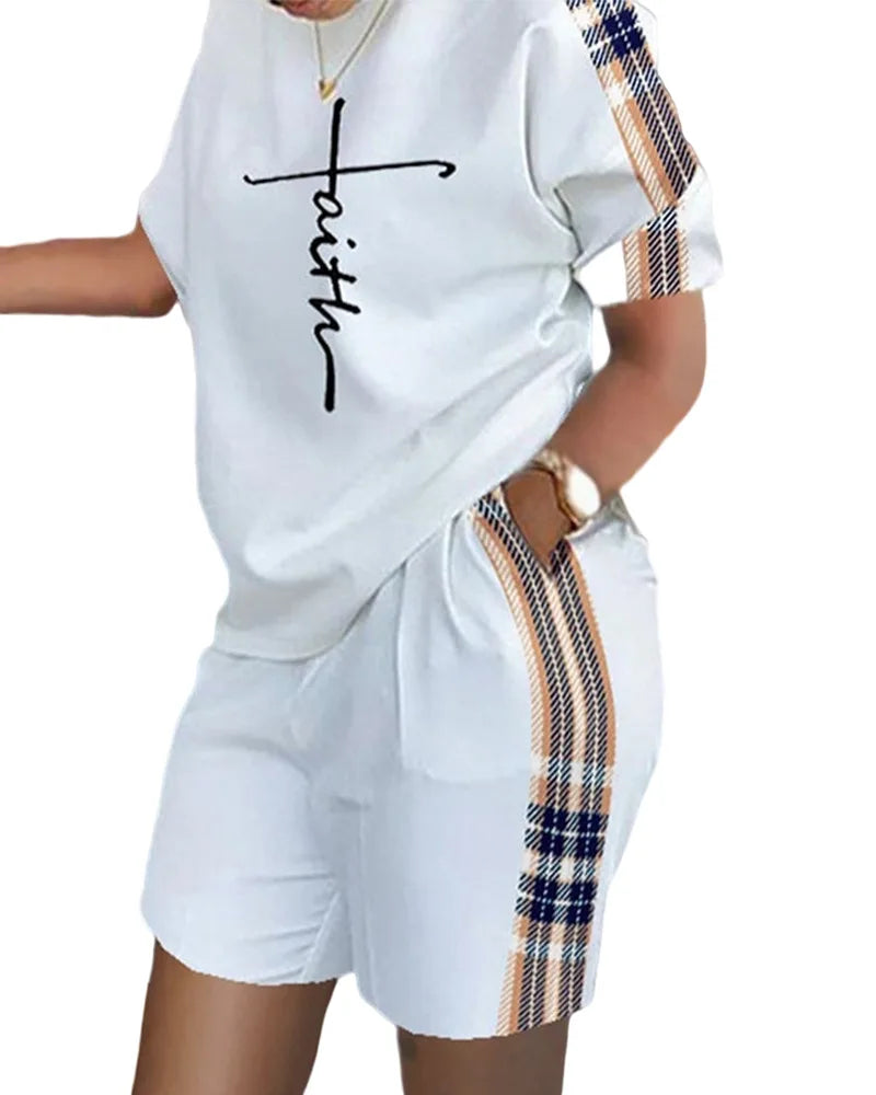 Women's Printed Wide Leg Pants & Short Sleeve Top Set