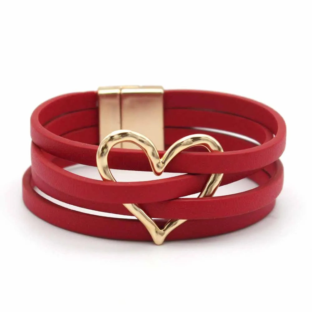 Women's Multilayer Leather Wrap Bracelet – Magnetic Clasp Wide Bangle | Punk Fashion Jewelry