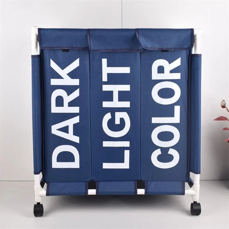 3-Grid Laundry Hamper with Lid & Wheels | High Capacity Waterproof Clothes Basket