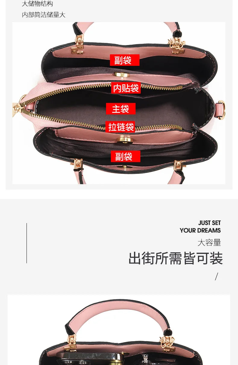 Women's Patchwork Appliqué PU Top-Handle Crossbody Tote
