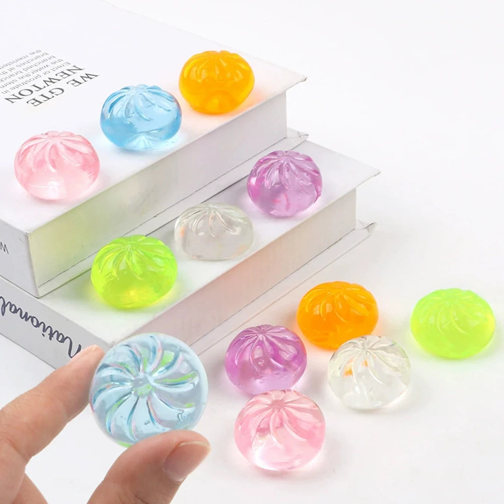 Mini Dumpling Squishy Set with Steamer | 5-Piece Crystal Stress Relief Fidget Toy