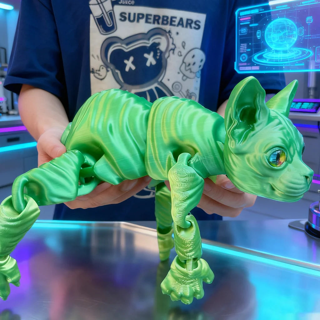 6-Pack 3D Printed Hairless Cat Statues | Flexible Colorful Animal Figures | Home & Office Decor