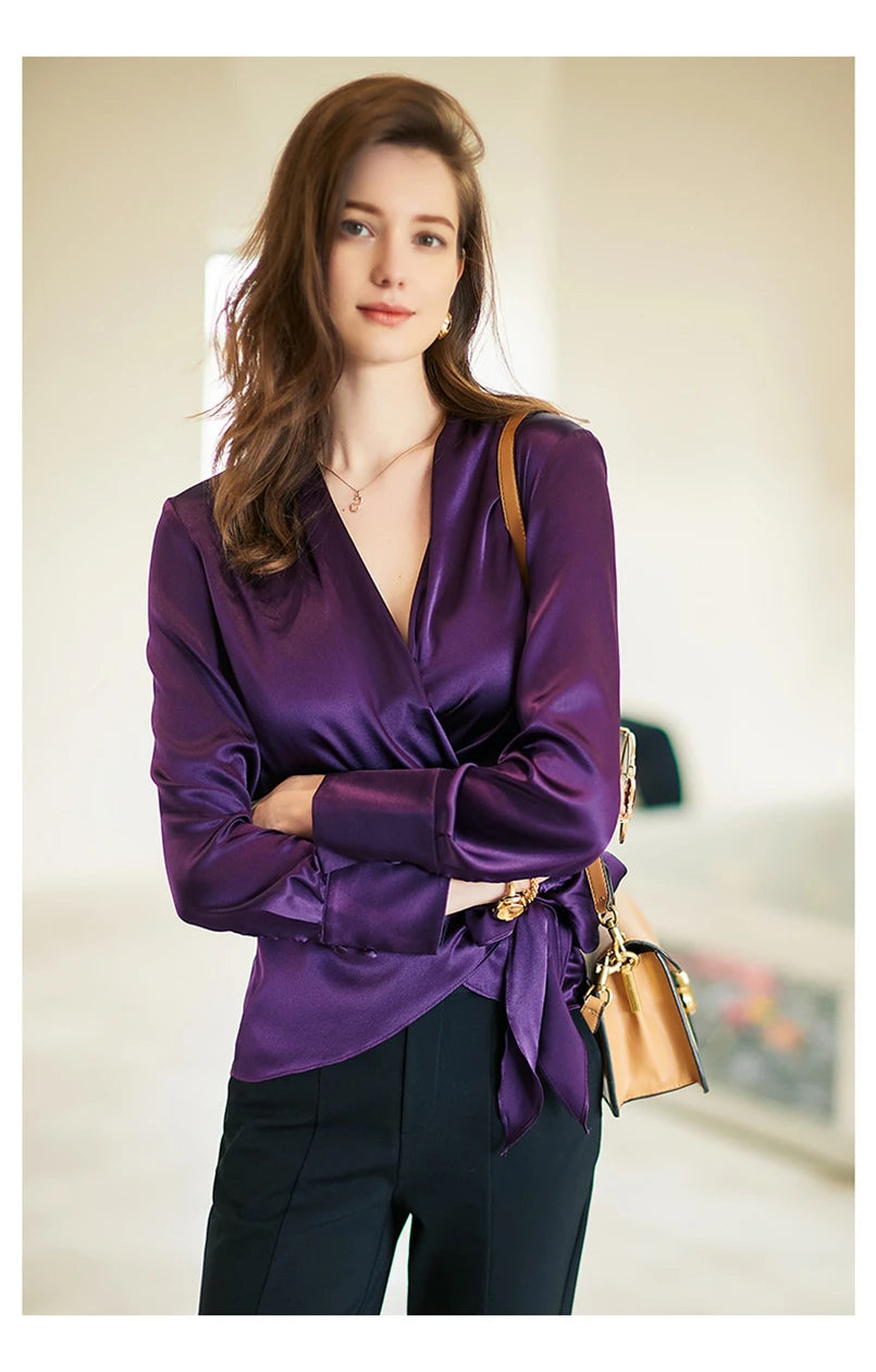Women's Plus Size Satin Cross Lace-Up Blouse