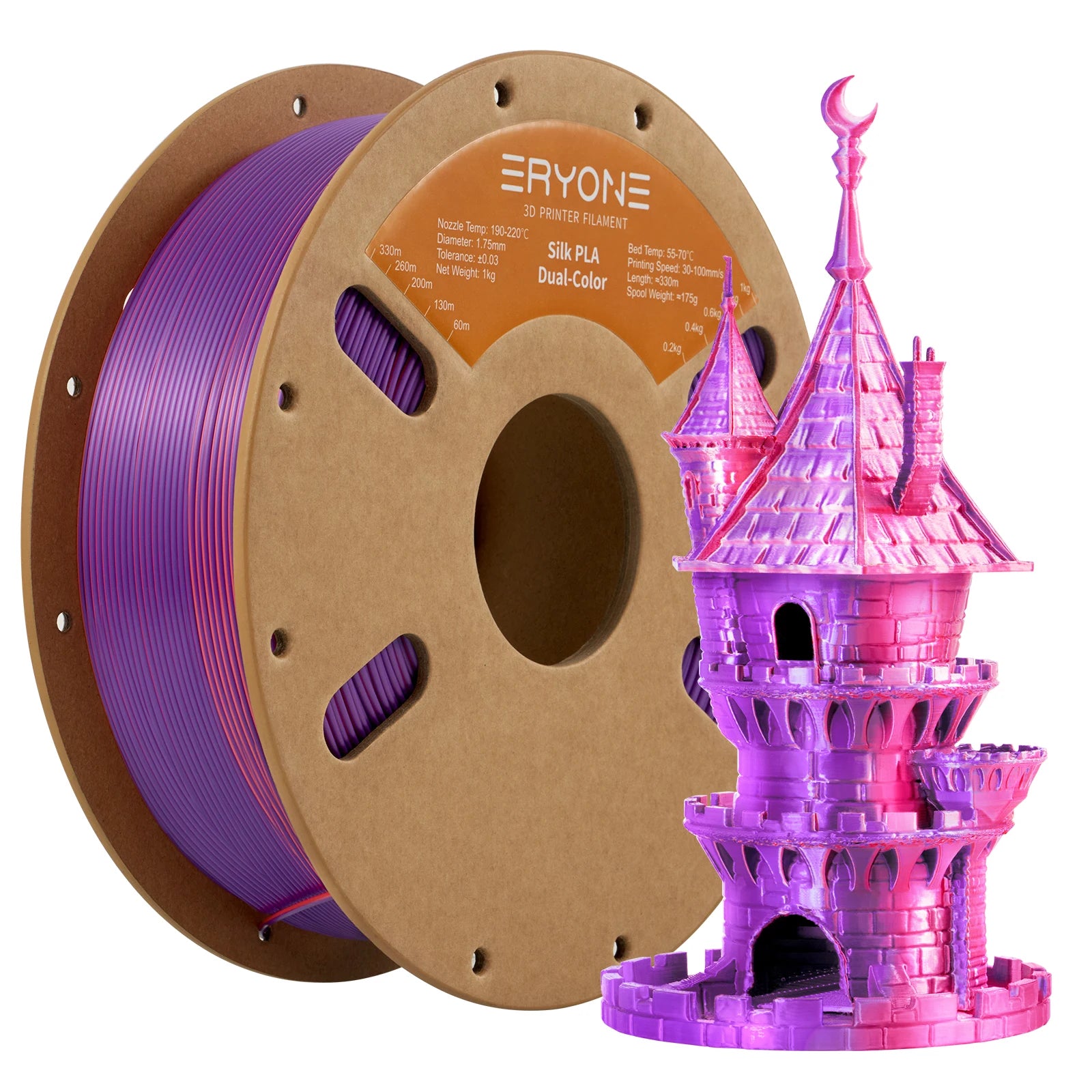 ERYONE 1KG Silk Dual Color PLA Series 3D Printer Filament 1.75mm, Dual-Color Coextrusion Silky Shiny Finish, 1kg Spool