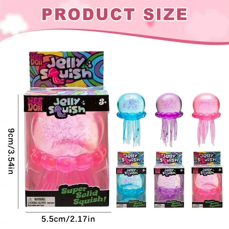 Needoh Fuzz Ball Jellyfish Squishy | Soft Stress Relief Squeeze Toy — Random Color, Festival Gift