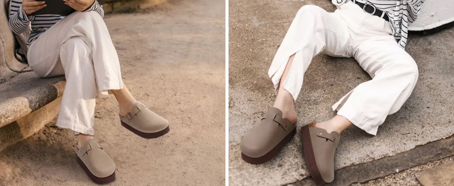 Goosecret Men Cow Suede Clogs Soft Cork Footbed Men Mules Slippers Fashion Men House Sandals With Arch Support Men Beach Sandals