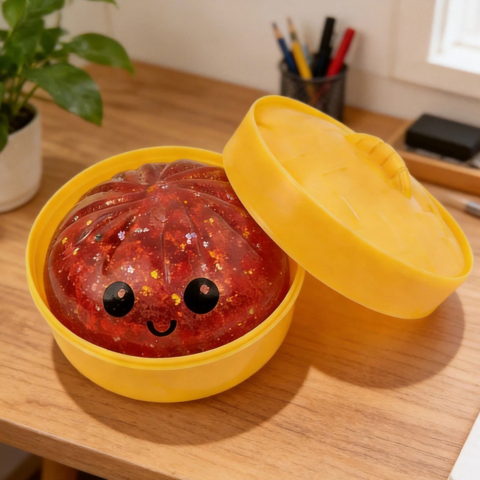 Glitter Dumpling - Glitter Dumpling Squishy, Dumplings Squeeze Sensory Stress Relief Toy with Food Steamer for Adults & Kids