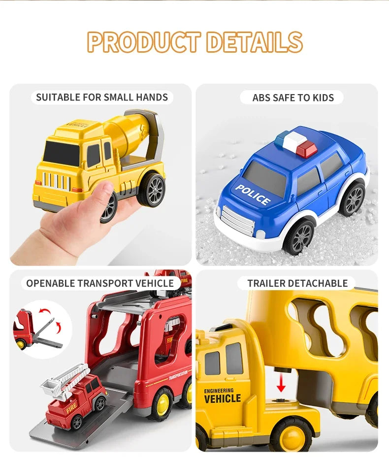 Wind-up Cars Toy engineering trucks heavy trucks police car fire trucks music light model set puzzle toys Boys Kids Gifts