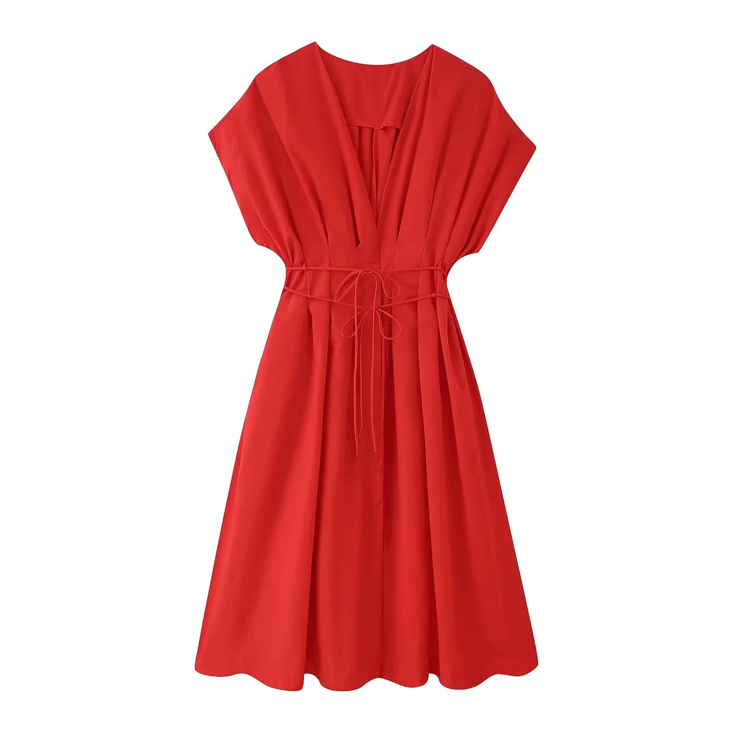 KONDALA Spring Summer Vintage Women Dress Fashion Single Breasted Sashes Draped V Neck Sleeveless Chic Brown Ladies Dresses
