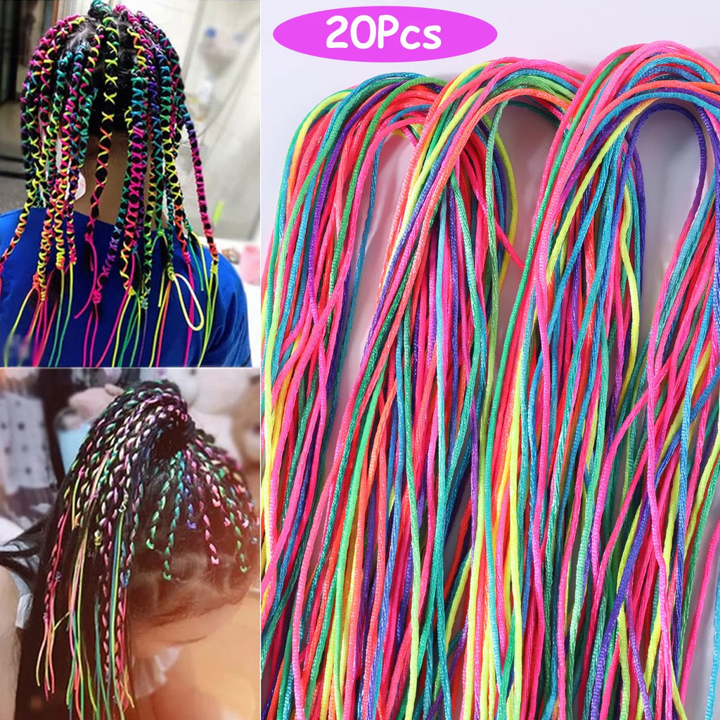 20Pcs Colorful Hair Braids Rope Strands 90cm for Girls African Braids DIY Ponytail Styling Hair Accessories for Girls