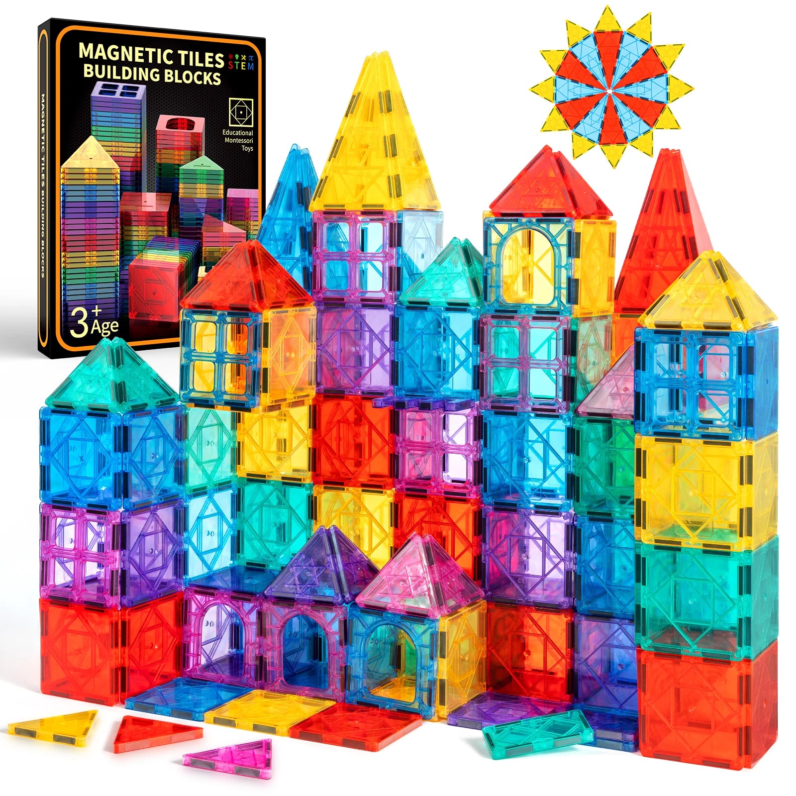 52pcs Luxury Magnetic Tiles Toy Set, 3D Rhombus Magnetic Tiles Building Blocks, Construction Toy