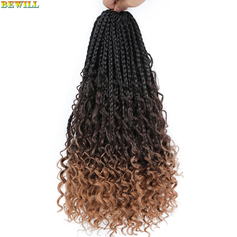 Goddess Box Braids Crochet Hair 14 18 24 Inch Bohemian Hippie Box Braids With Curly Ends Synthetic Braiding Hair for Black Women