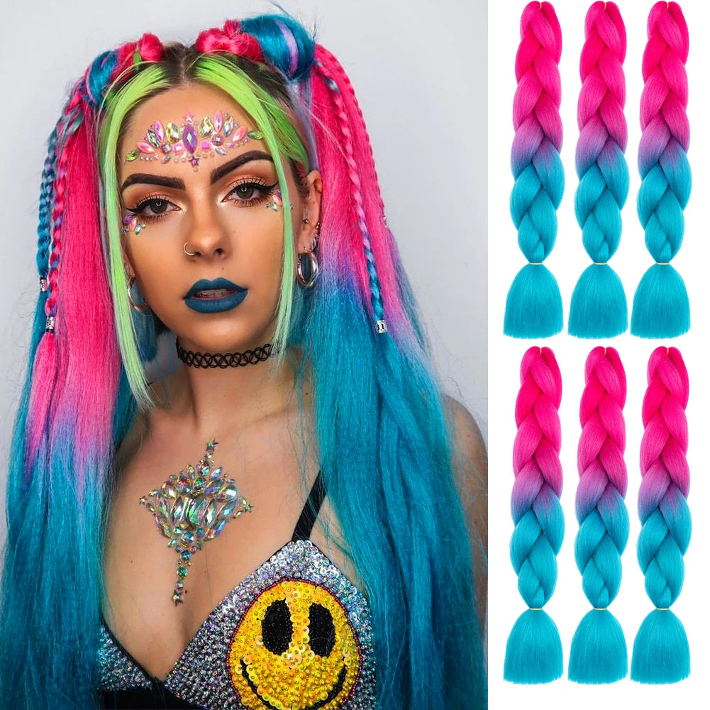 Crochet Braids 6Pcs Braiding Hair Ombre Synthetic Colorful Braiding Hair Extensions for Women Girl Daily Wear High Temperature