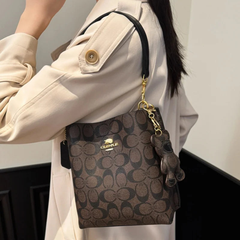 Unisex PU Bucket Bag with Magnetic Buckle
