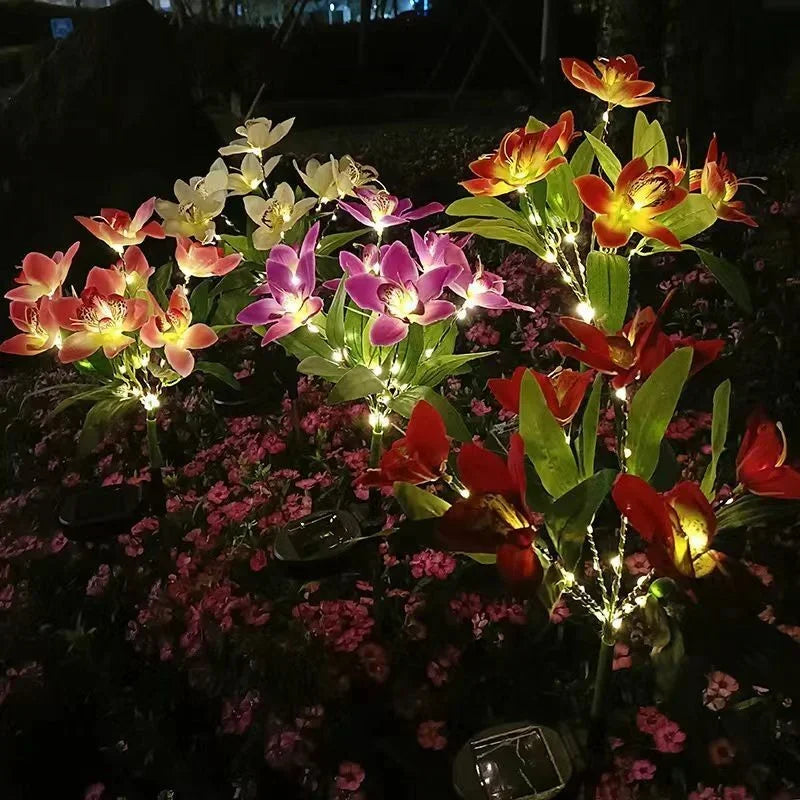 Garden Solar Lawn Lamp LED Artificial Orchid Flower Ground Light Summer Wedding Holiday Party Outdoor Courtyard Patio Decoration