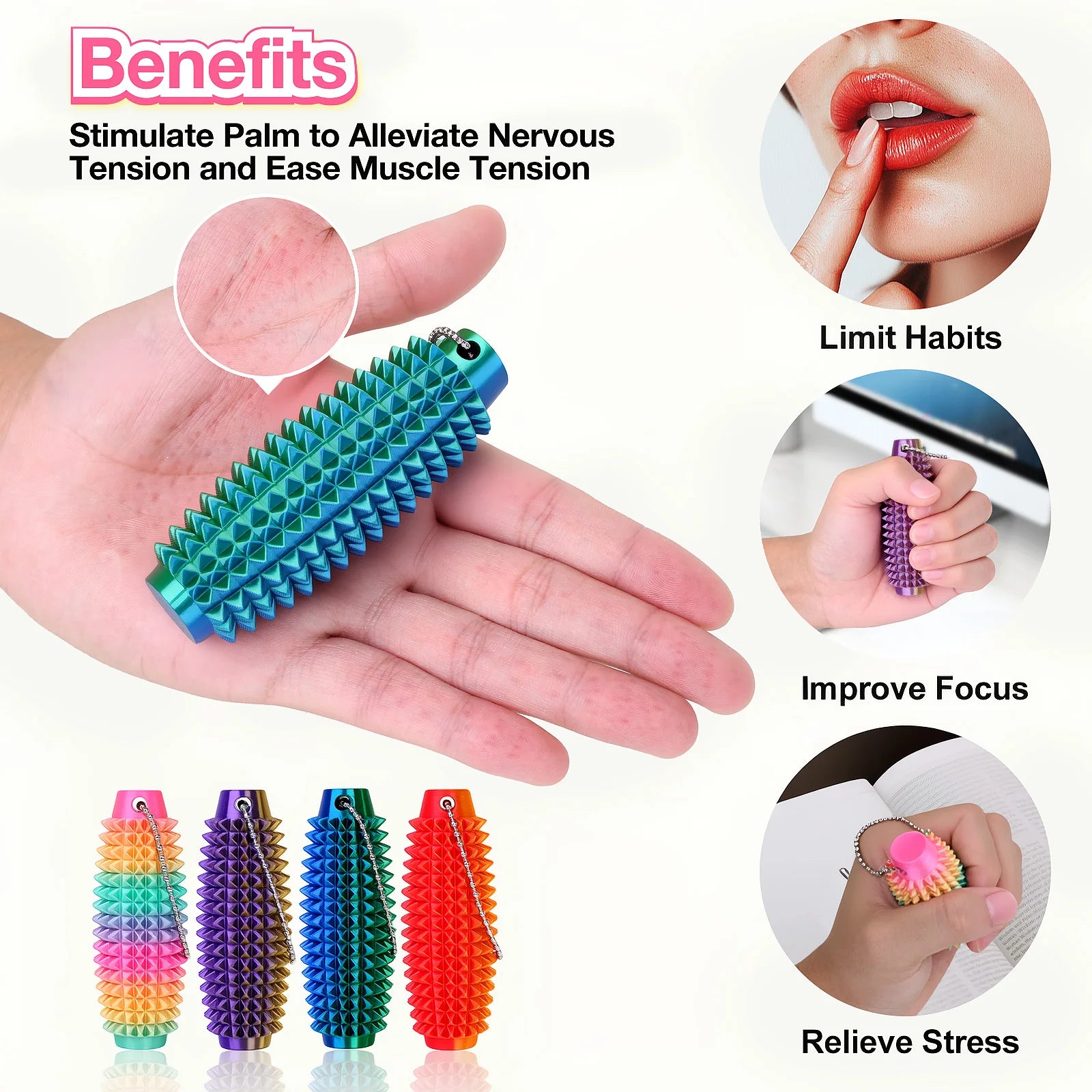 Mini Spiky Fidget Massage Keychain – 3D Silicone Pain Stim Sensory Toy for Anxiety Relief, Singles & 4-Pack