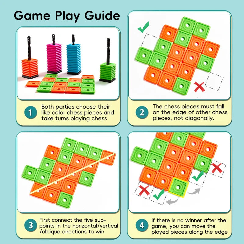 Portable Five-in-a-Row Game for Kids and Adults, Interactive Desktop Strategy Game with Colorful Pieces, Strategy Board Gam