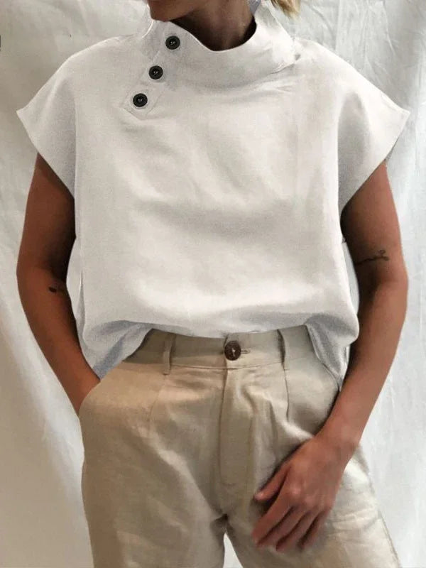 Women's Cotton Linen Stand Collar Blouse
