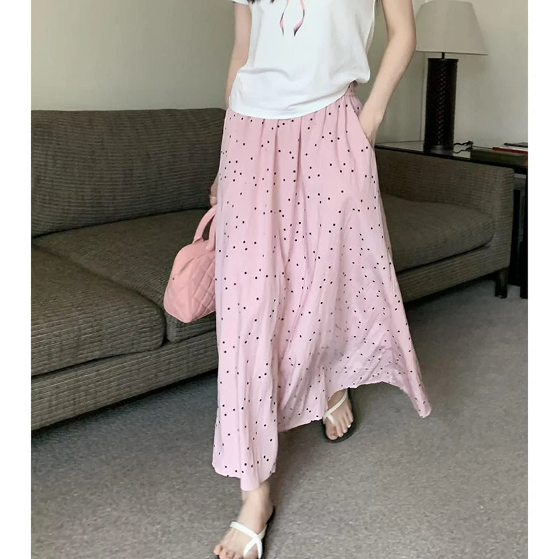 Women's High Waist Pleated A-Line Midi Skirt