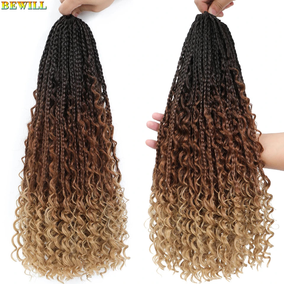 Goddess Box Braids Crochet Hair 14 18 24 Inch Bohemian Hippie Box Braids With Curly Ends Synthetic Braiding Hair for Black Women