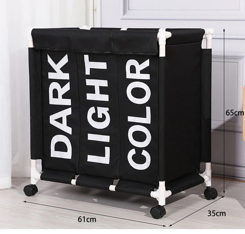 3-Grid Laundry Hamper with Lid & Wheels | High Capacity Waterproof Clothes Basket
