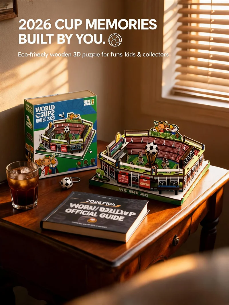 Football Stadium 3D Wooden Puzzle – DIY Assembly Model with Removable Scoreboard