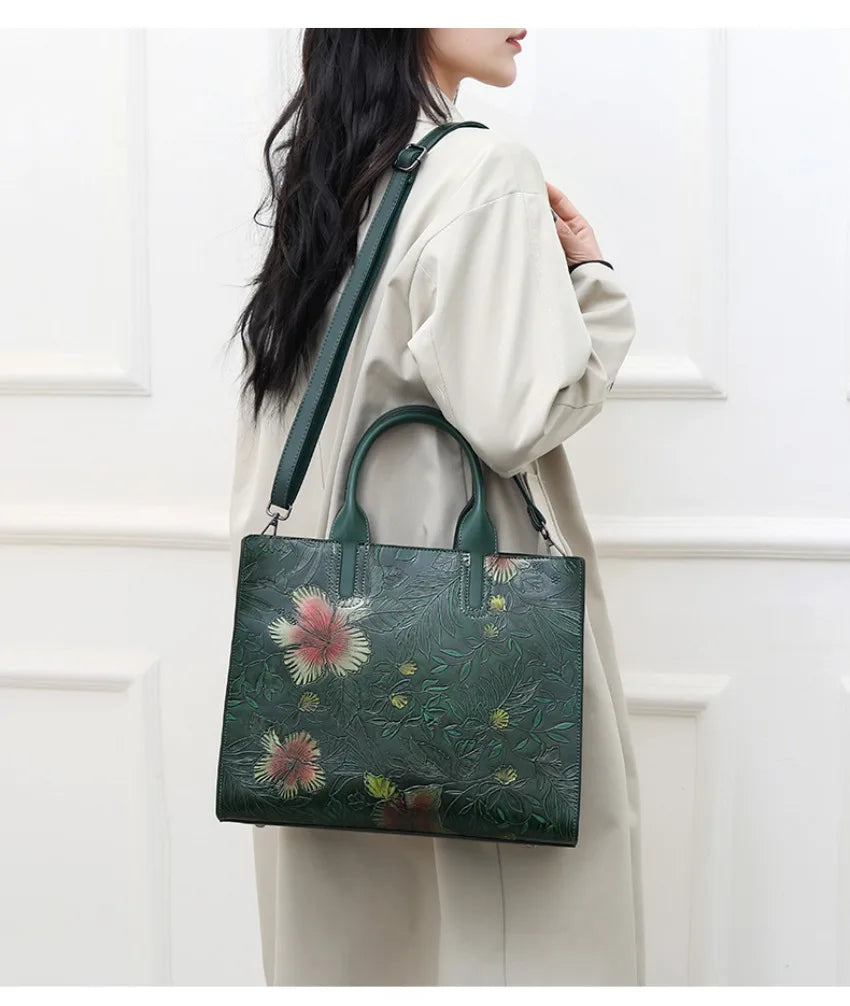 Women's Embossed Floral PU Shoulder Bag