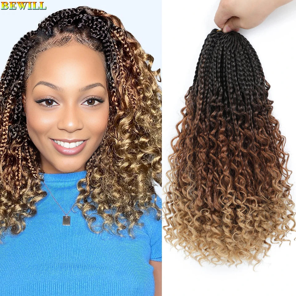 Goddess Box Braids Crochet Hair 14 18 24 Inch Bohemian Hippie Box Braids With Curly Ends Synthetic Braiding Hair for Black Women