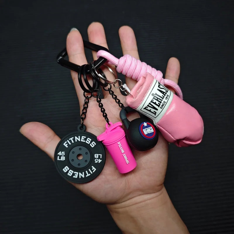 Fitness Keychain Set – Barbell & Dumbbell Gym Lover Gift Charm