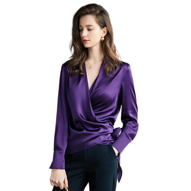 Women's Plus Size Satin Cross Lace-Up Blouse